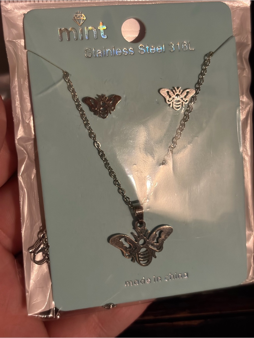 Silver Bee Necklace and Earrings Set